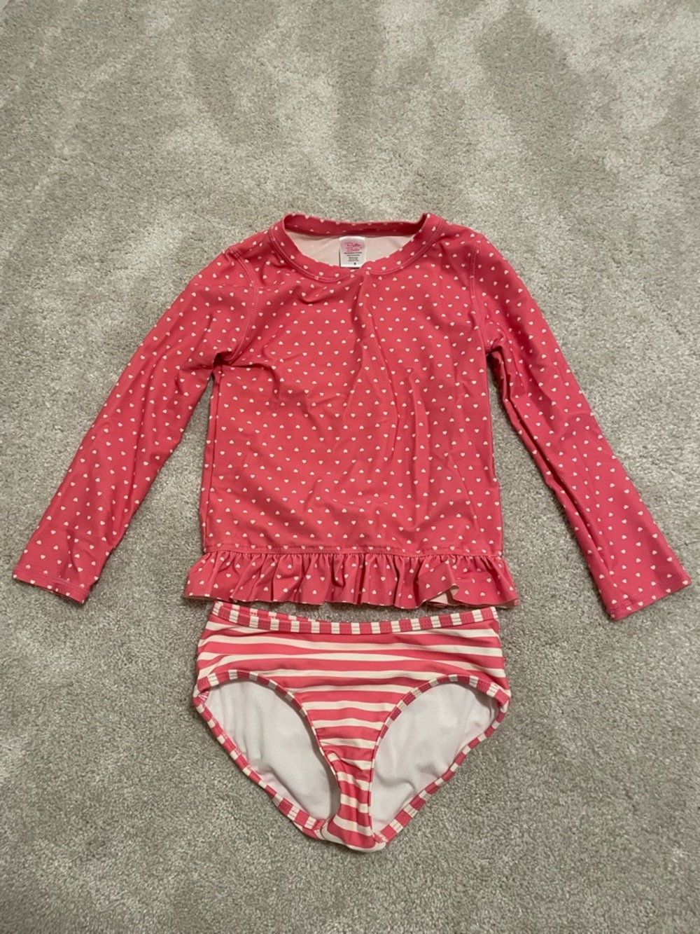 Ruffle Butts Pink Heart Long-Sleeve Rashguard Set